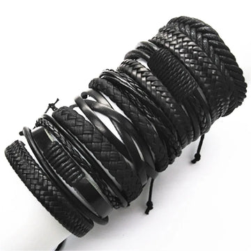 Riolio 10 Pcs/set Black Wrap Woven New Fashion Handmade Men Bracelets Male Women Leather Bracelets Men Bangle Jewelry Gift